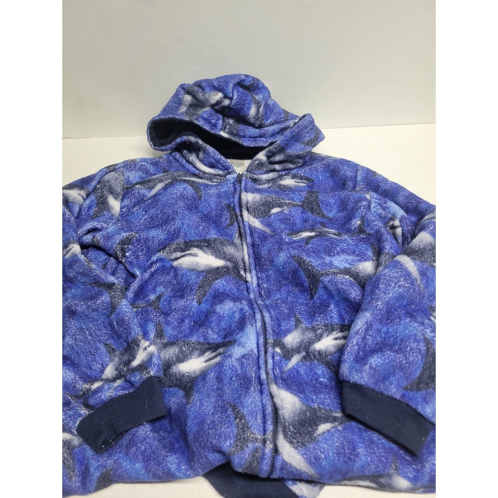 The Children's Place Boys Blue Shark Fleece Hooded One Piece Pajamas XL 14